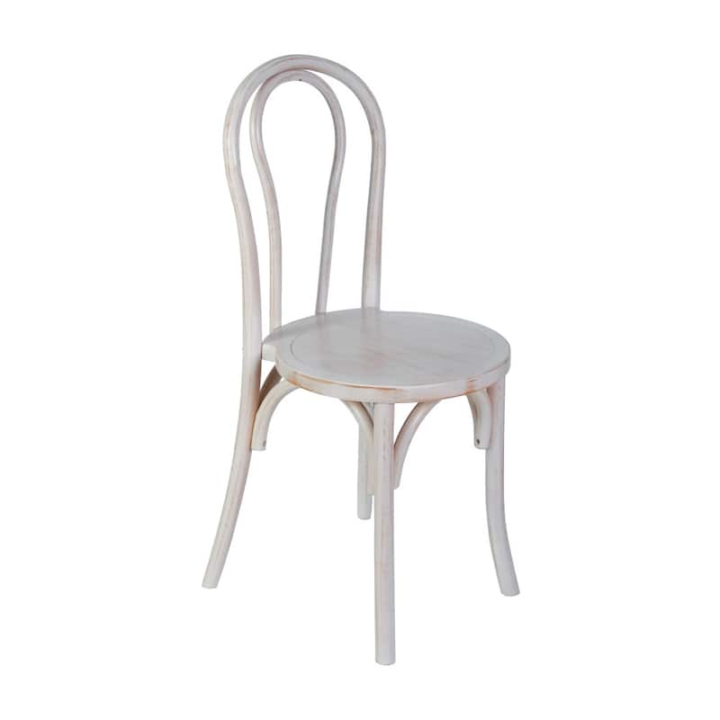 Commercial Solid Wood Stackable Dining Chair with Fixed Floor Glides - 18.5"D x 16.5"W x 35.5"H - White Wash