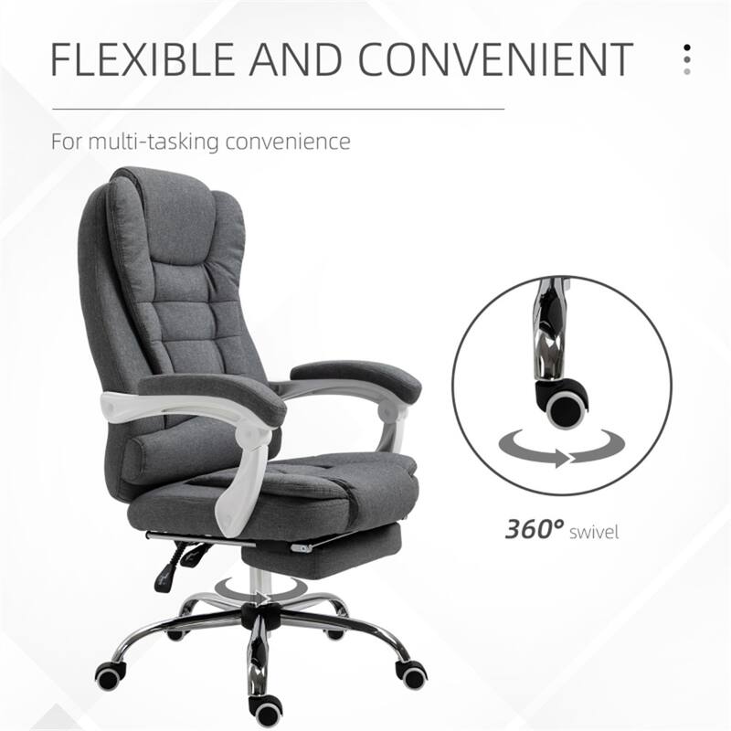 Pebble Grey Linen-Feel High-Back Office Chair with Recline and Footrest - 25.5" W x 27.5" D x 45.25" - 48" H