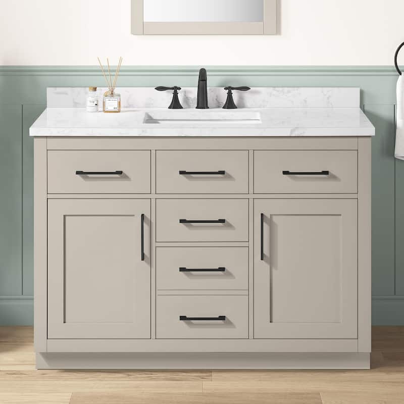 Athea Bathroom Vanity with White Engineered Marble Top - 48" - Greige