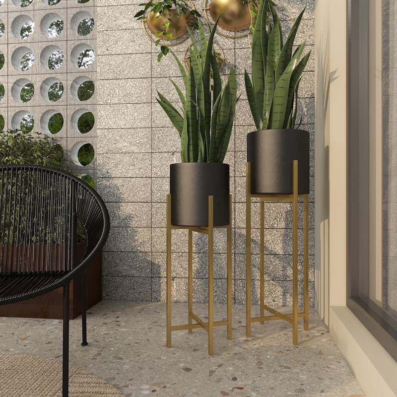 Metal Indoor Outdoor Planter with Removable Stand - Set of 2 Gold or Black- Roche River Decor