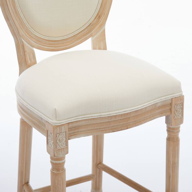 Classic French Country Solid Wood Bar Chairs Set of 2, with Upholstered Seat and Sponge Backrest