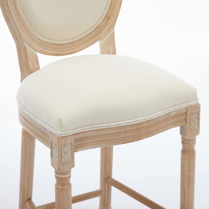 French Upholstered Accent Chairs Solid Wood Texture Barstools Set of 2