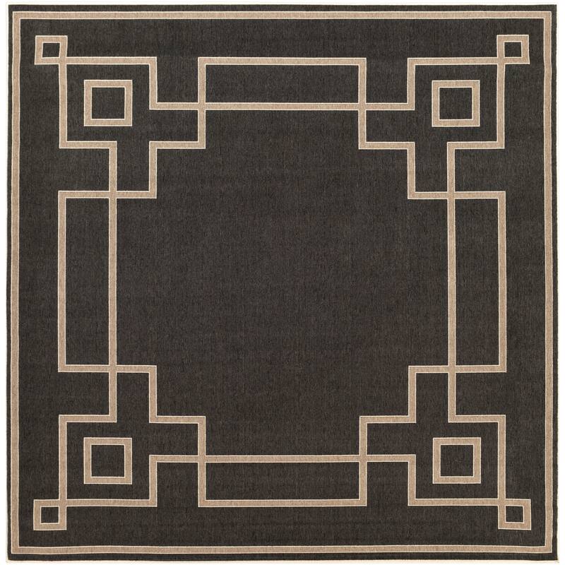 Livabliss Odette Greek Key Border Indoor/ Outdoor Area Rug - 8'9" Square - Black