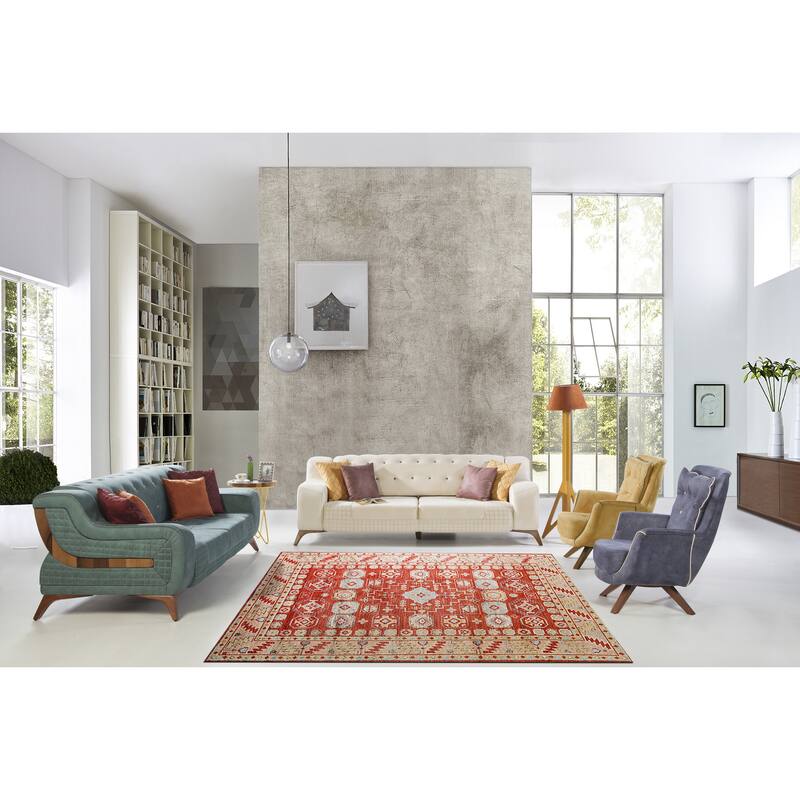 Hand-Knotted Wool Rust Traditional Geometric Modern Knotted Rug - Timeless Craftsmanship and Modern Elegance - 8' x 10' - Rust