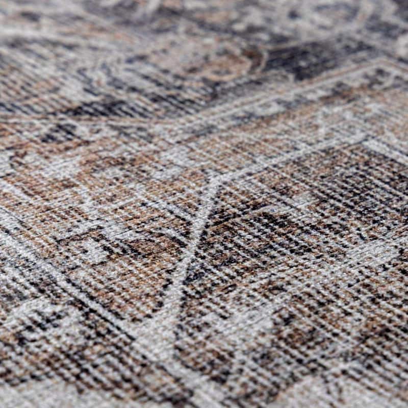 Hauteloom Mignon Living Room, Bedroom Machine Washable Area Rug - Dark Red, Charcoal, Light Gray - 2' x 2'11"