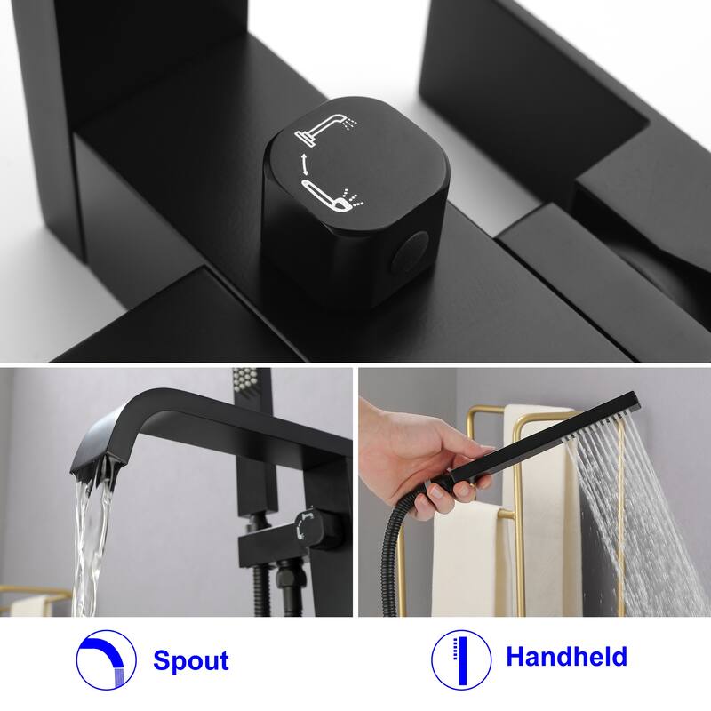 Freestanding Floor Mount Single Handle Bath Tub Filler Faucet with Handheld Shower