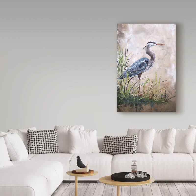 Jean Plout 'Heron In The Reeds' Canvas Art