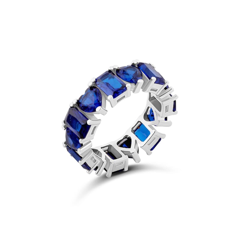 SHYMI Heart and Emerald Eternity Band - 8 - Silver and Blue