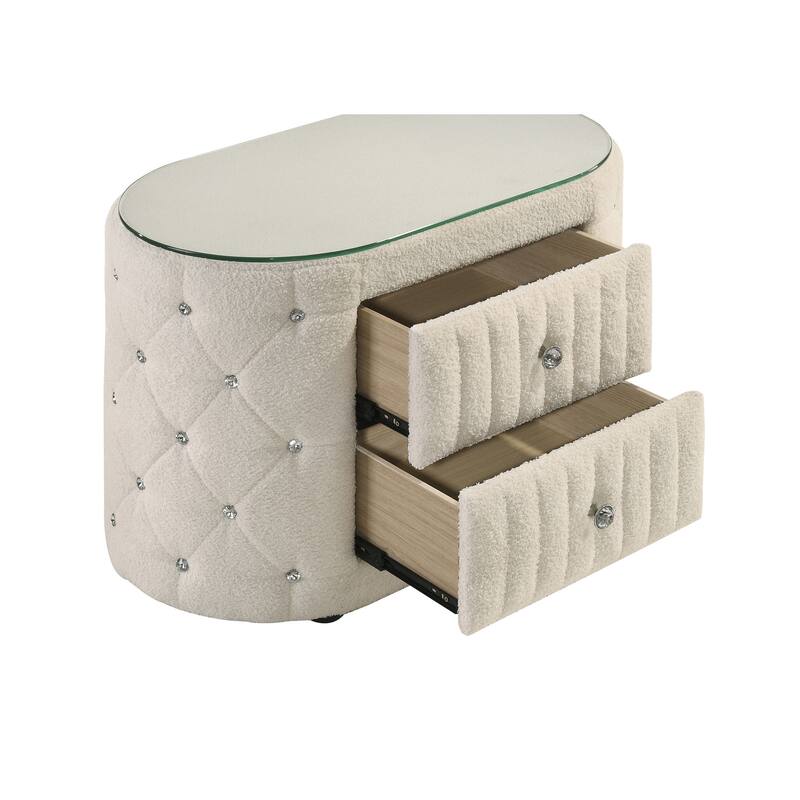 Sonya 2-drawer Upholstered Nightstand Bedside Table Ivory