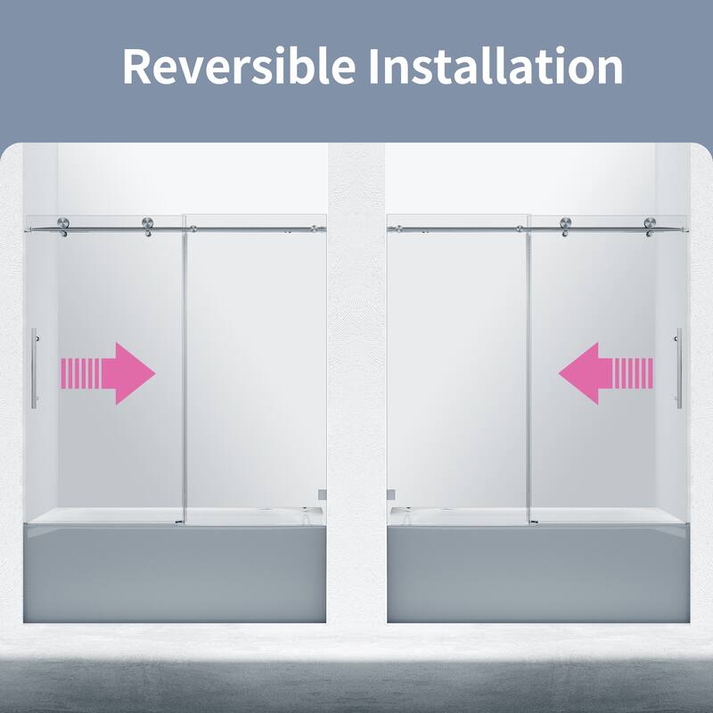 56-60" W x 60" H Frameless Single Sliding Shower Door, 8mm Tempered Glass Soft-Close Bathroom Enclosure - 60x60"