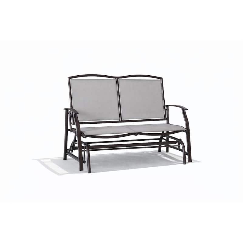 Kaycey 2-Person Brown Metal Outdoor Loveseat Glider with Mix Tan Sling - N/A