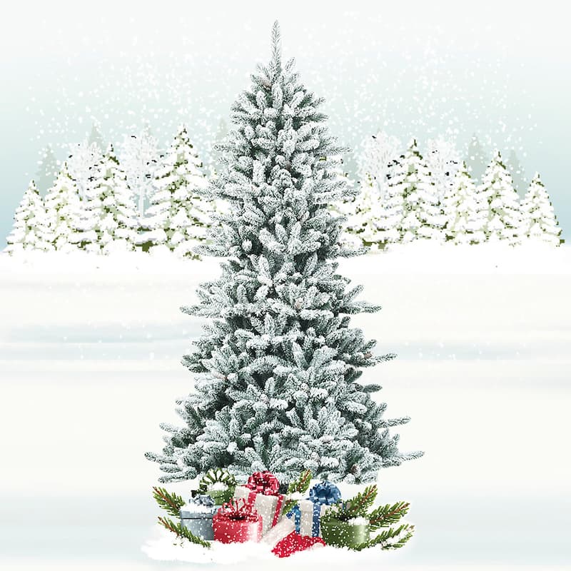 Costway 7Ft Premium Hinged Snow Flocked Slim Artificial Christmas Fir - 7 FT