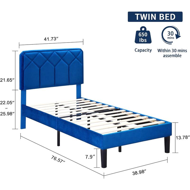 VECELO Adjustable Height Velvet Upholstered Bed Diamond Tufted Headboard with 7.8" Underbed Storage No Box Spring Needed