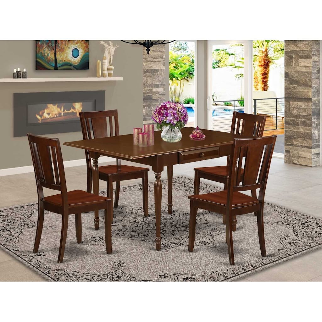 HomeStock 5-Pc Mahogany Finish Solid Wood Top-Dining Room Set with Dropleaf-Seats 4