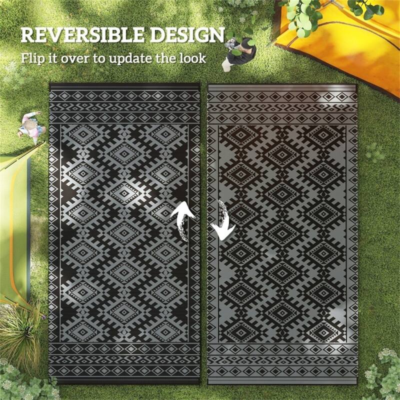 Reversible Outdoor Rug Rhombus Border UV Protected Foldable Camping RV Patio Picnic Mat