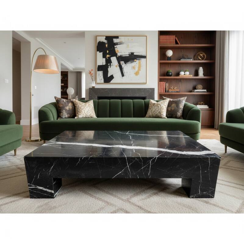 BETACH Genuine Marble Block Coffee Table - Nero Black Marble