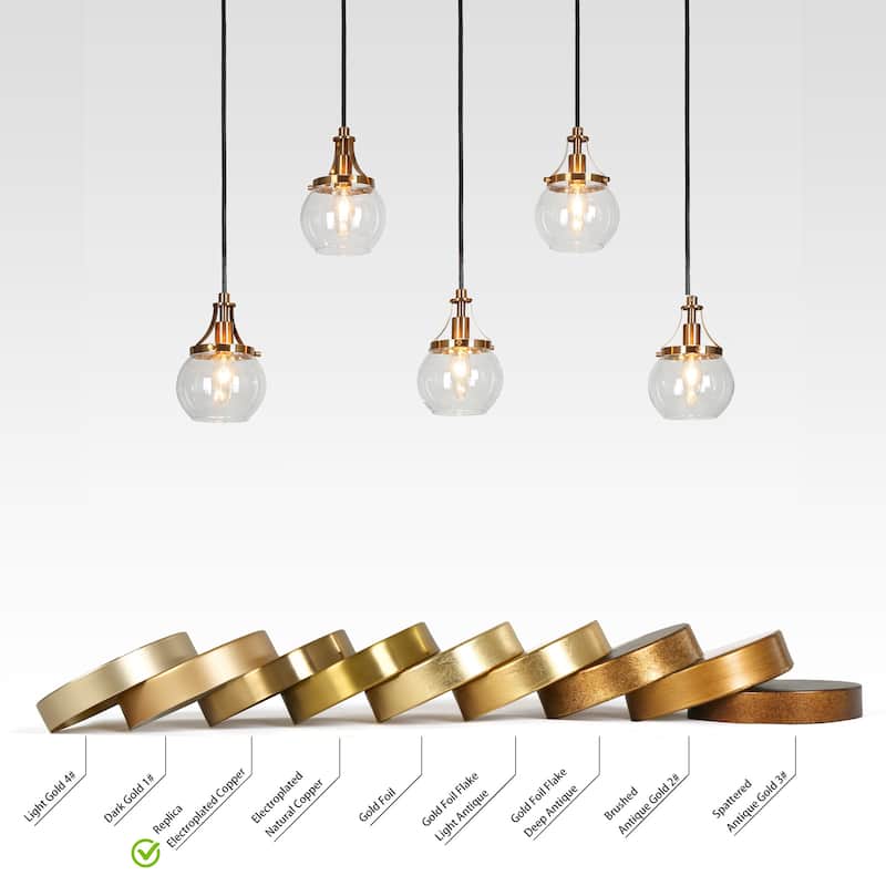 Beta Modern 5-Light Linear Glass Chandelier Black Gold Pendant for Dining Room Island - L 31.5" x W 4.9" x H 8"
