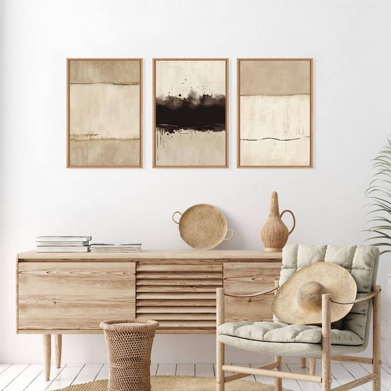 Abstract Neutral Horizontal Painting,Modern Minimalist Beige