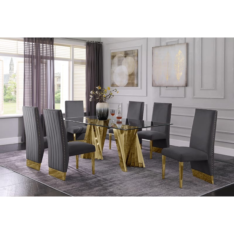 Best Quality Furniture Modern 7-piece Dining Set - 1 Table + 6 Chairs - Dark Grey
