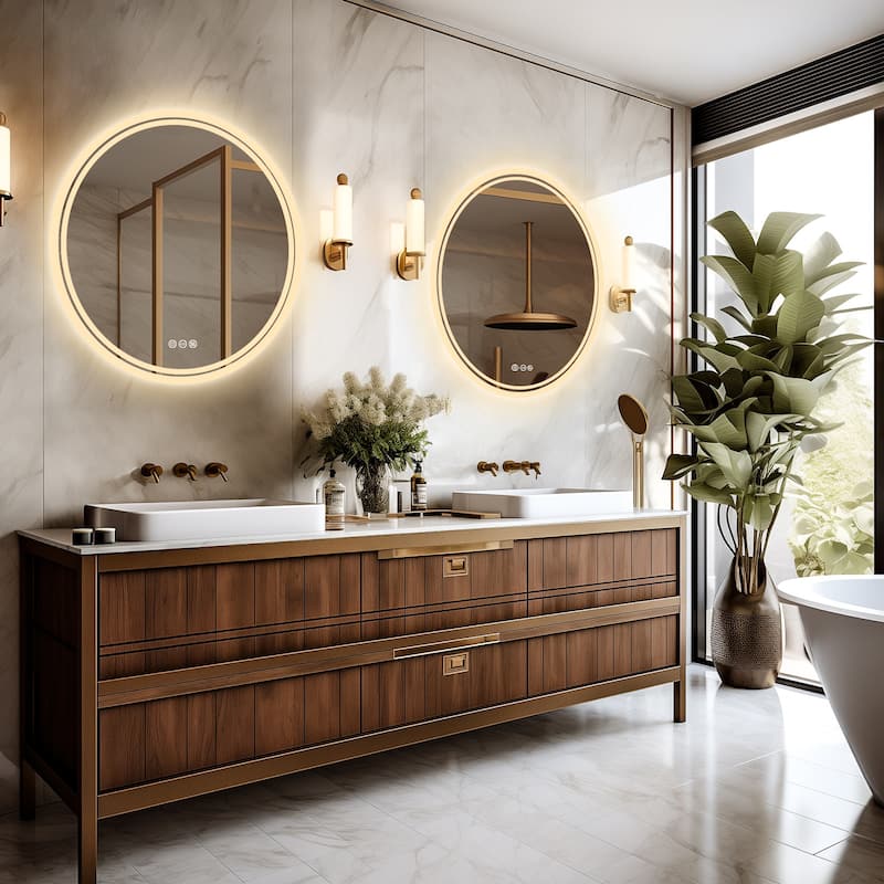 Round LED Illuminated Bathroom Mirror Makeup Shaving Anti-Fog