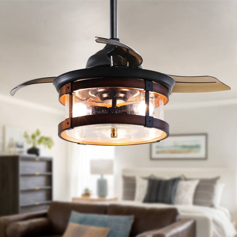 36" Industrial Retractable 3-Blade Ceiling Fan with Remote