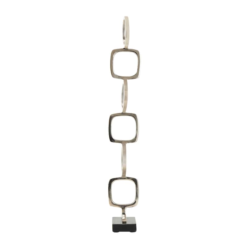 Silver, Gold or Black Aluminum Stacked Geometric Rings Sculpture with Marble Bases (Set of 2)