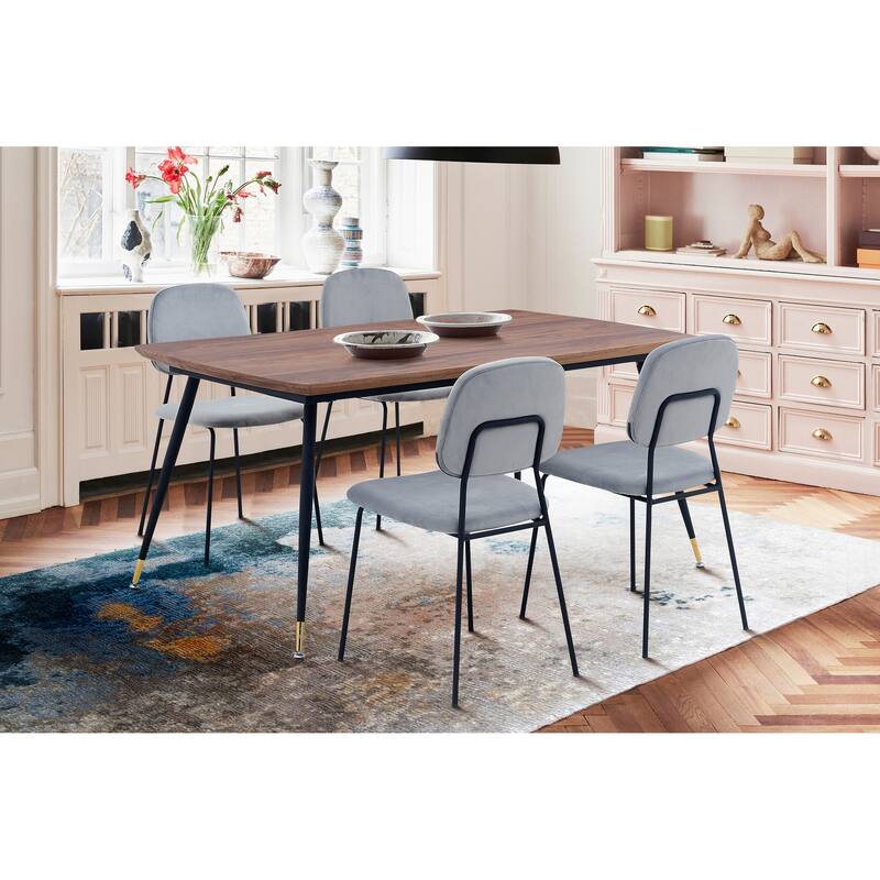 Messina and Lucy Grey Velvet 5 Piece Rectangular Dining Set - Grey
