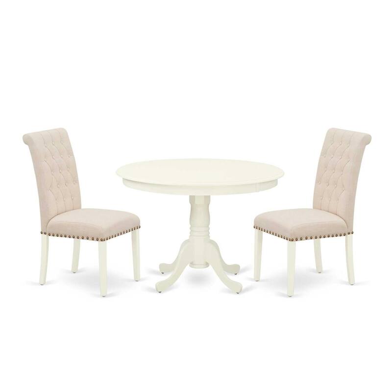 3Pc Dinette Set - Kitchen Table & 2 Parson Chairs - Linen White & Beige