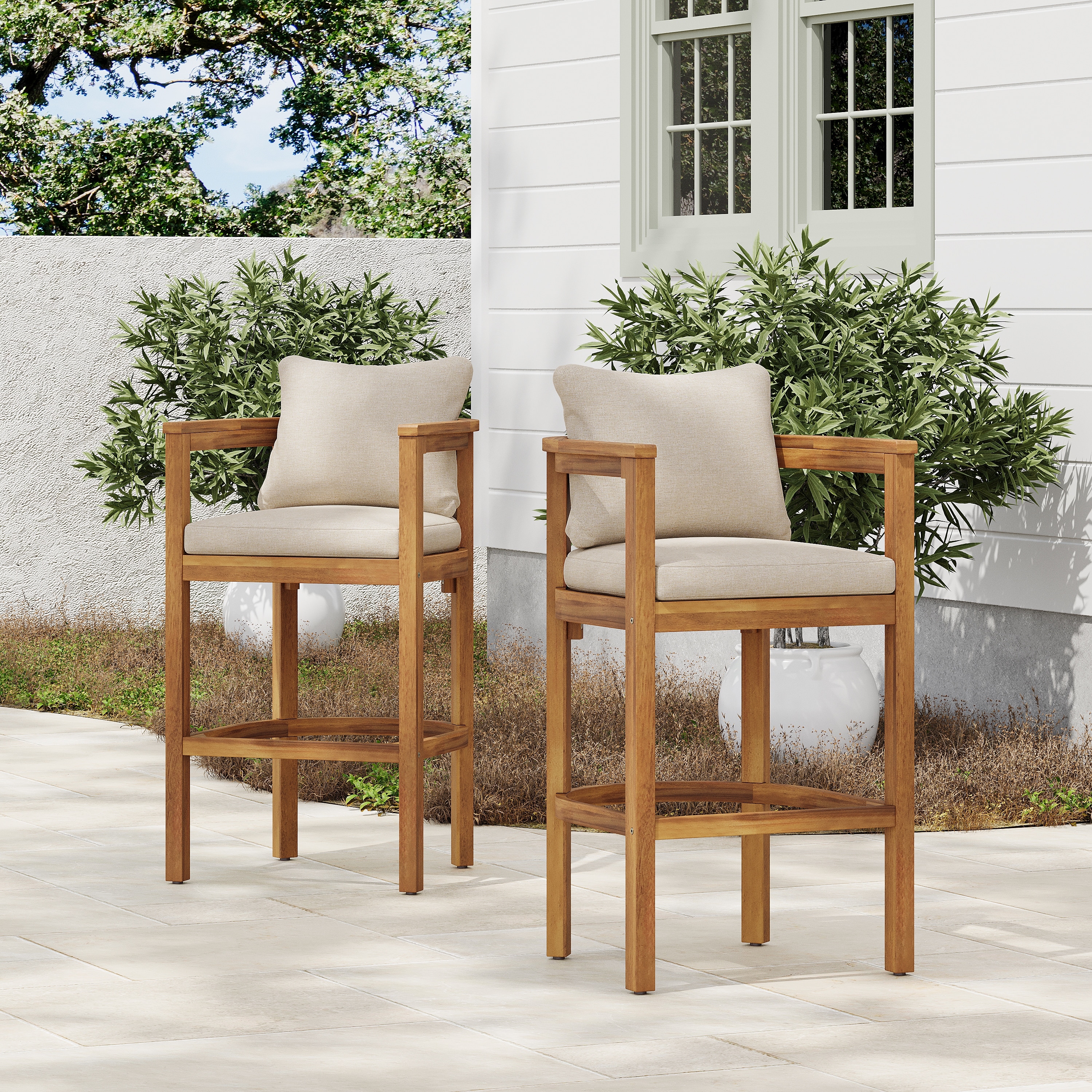 Christopher Knight Home - Lyona Acacia Wood Outdoor Bar Stool (Set of 2)