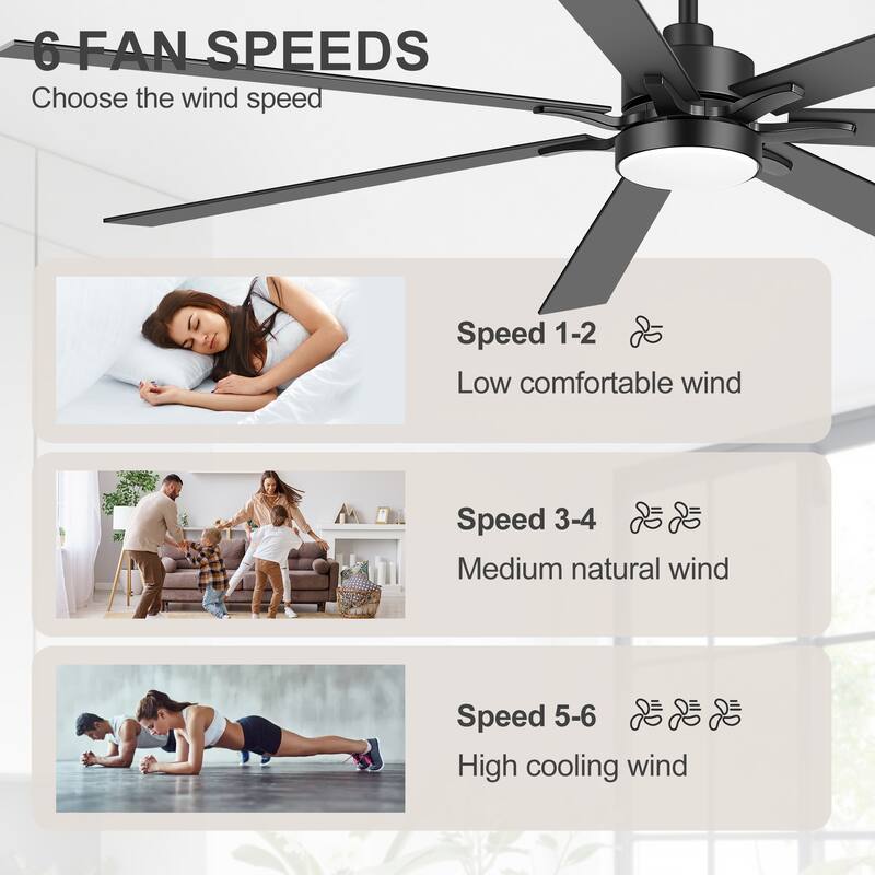 Large 72" Reversible 7-Blade Integrated Ceiling Fan with LED Light and Remote