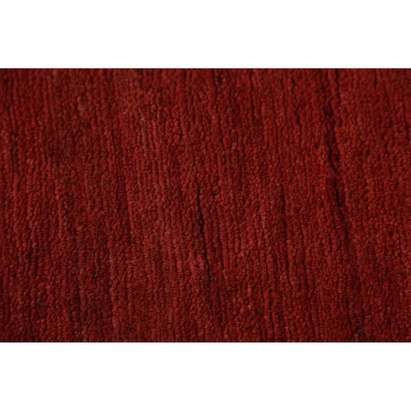 Red Modern Gabbeh Oriental Runner Rug Hand-Knotted Wool Carpet - 3'4" x 16'2"