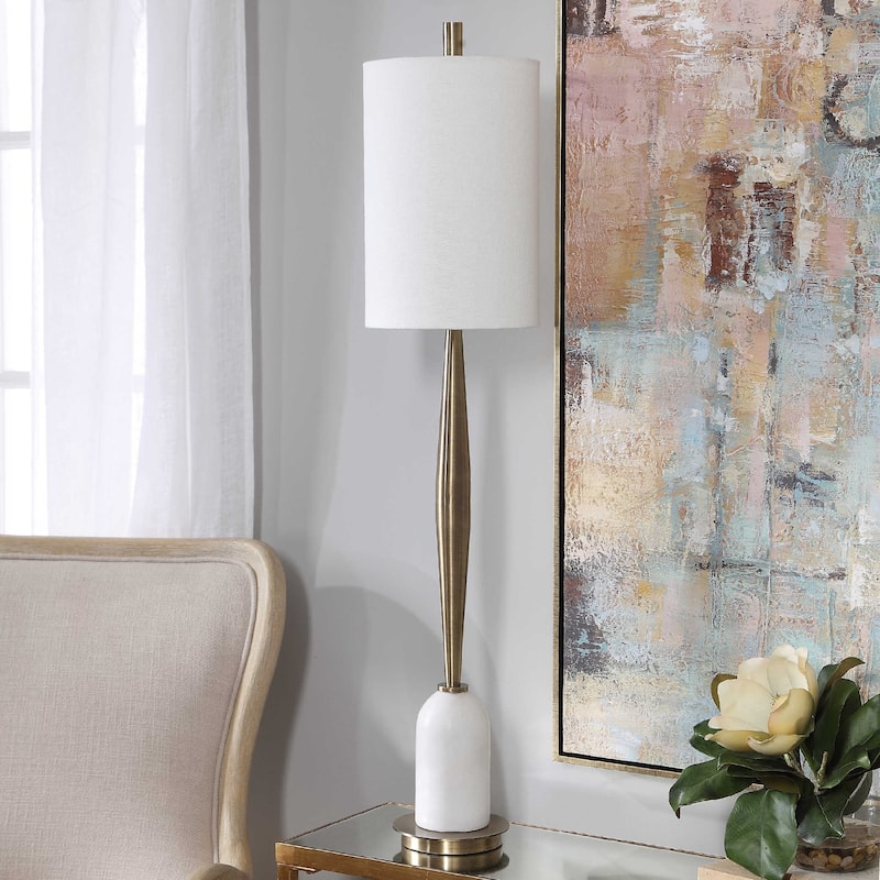 Marble Buffet Table Lamp - 40" - Antique Brass Tone and White