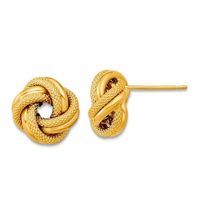 Curata 14k Yellow or White Gold 10mm Textured Double Love Knot Post Earrings - Yellow Gold