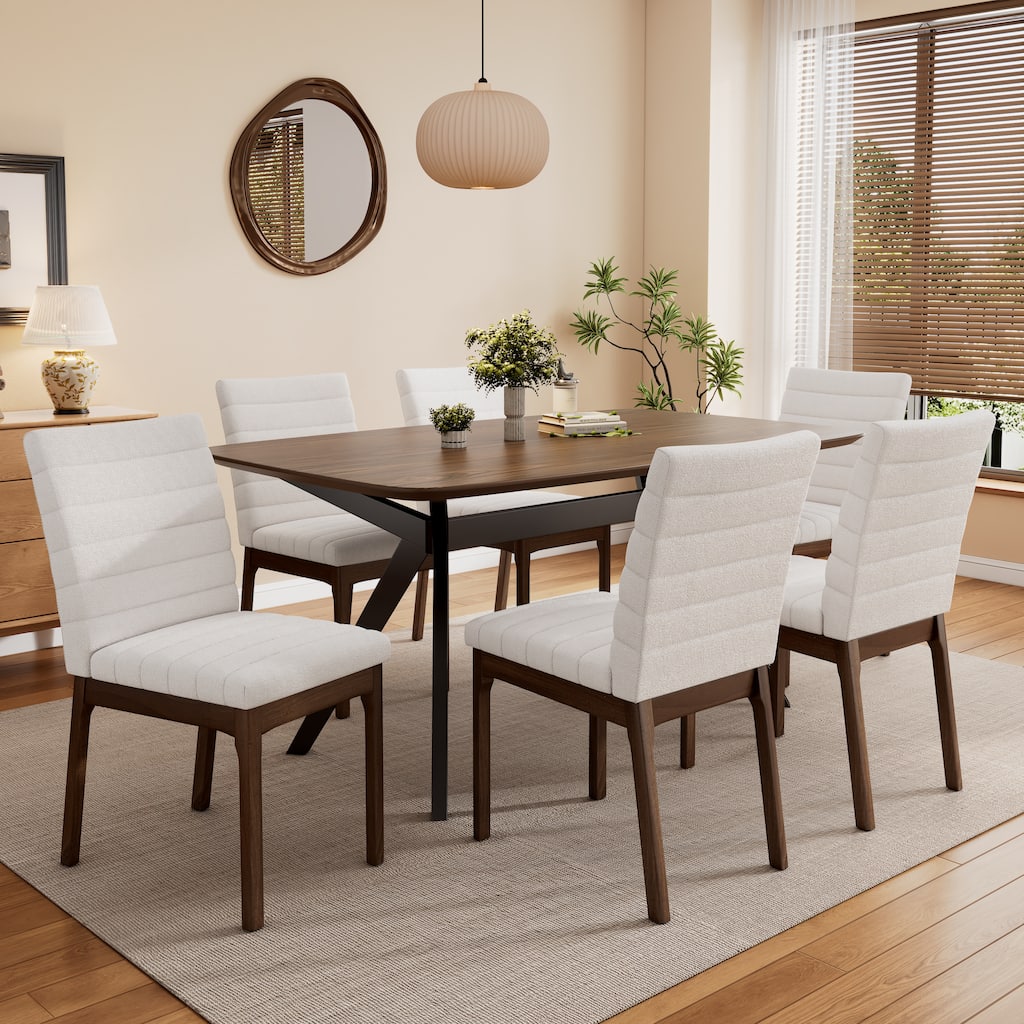 Simple Dining Set Office Set with Upholstered Chairs, Reception Table Light Beige Coffee Table with Side Chairs