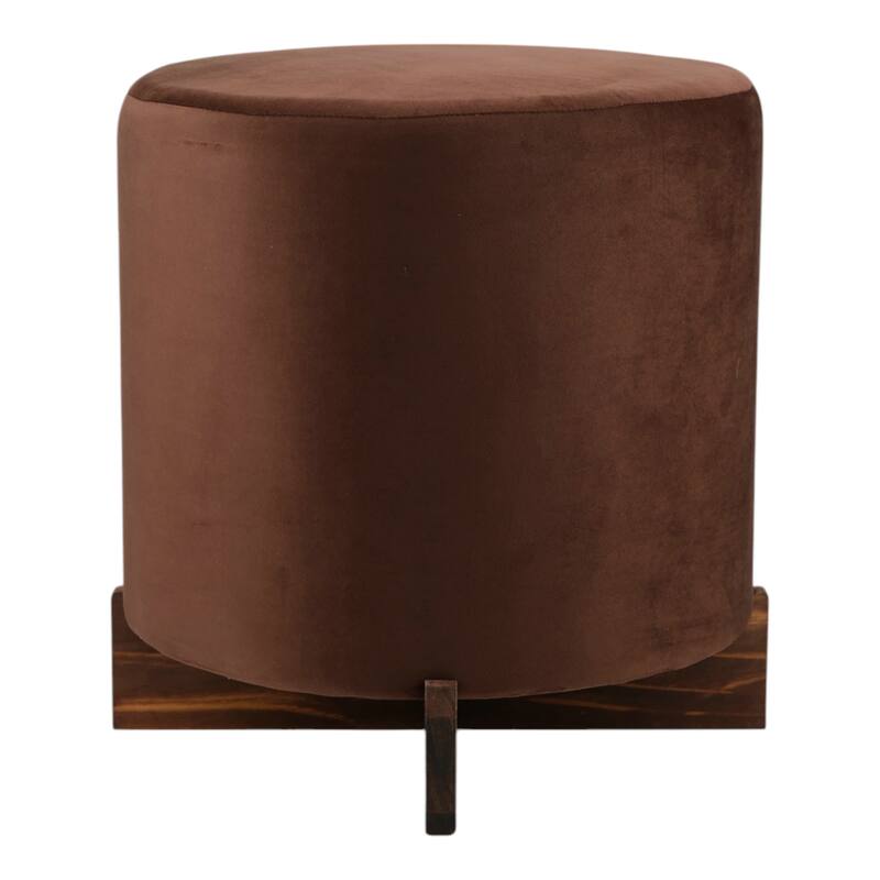 Velvet Ottoman with Wood Base Round Modern Casual Accent - 18" Brown