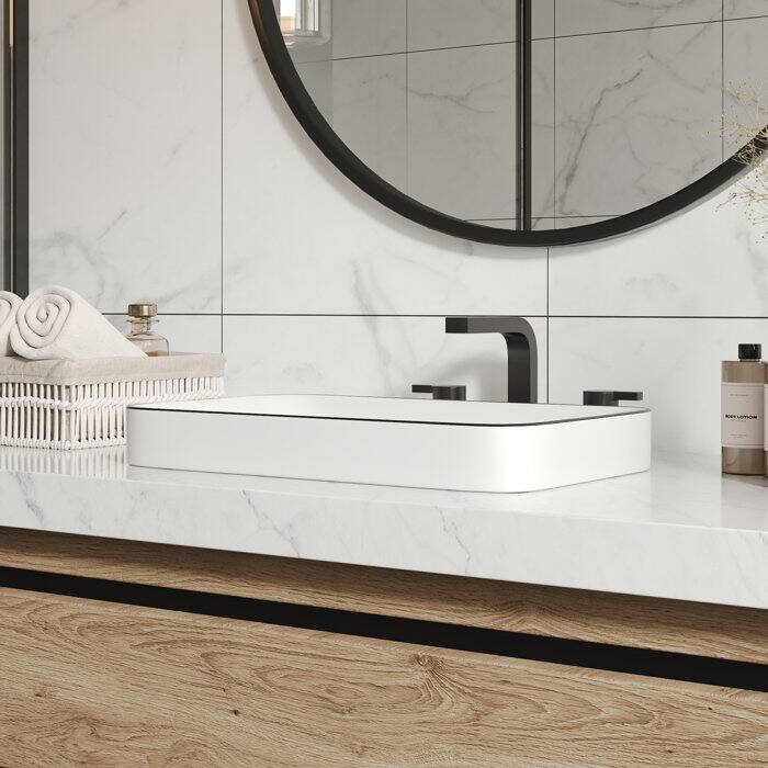DeerValley Ally 12'' White Ceramic Rectangular Vessel Bathroom Sink