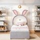 preview thumbnail 10 of 30, Twin/Full Size Upholstered Platform Bed Rabbit-Shaped Headboard with Embedded LED Lights and 3 Drawers