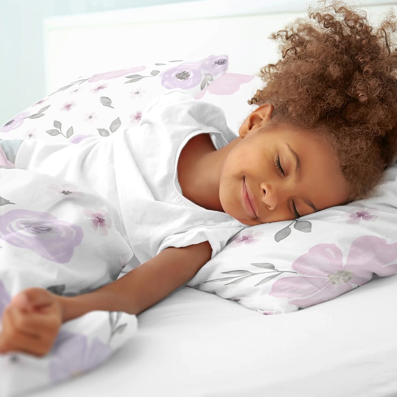 Sweet Jojo Designs Lavender Purple Pink Grey White Shabby Chic Watercolor Floral Collection Girl 2-piece Twin-size Comforter Set