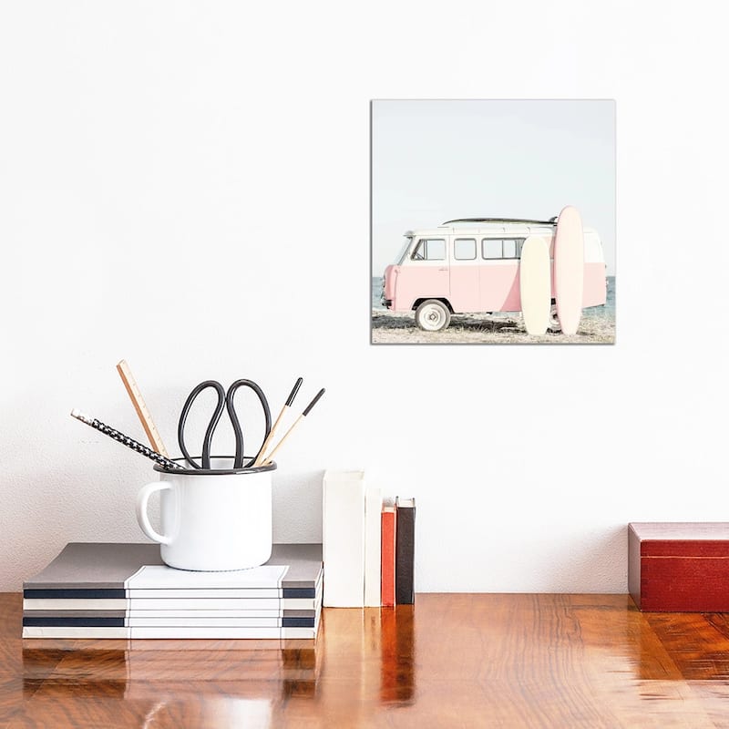 iCanvas "Pink Kombi Van With Surfboards" by Tiny Treasure Prints Canvas Print - 12x12x1.5