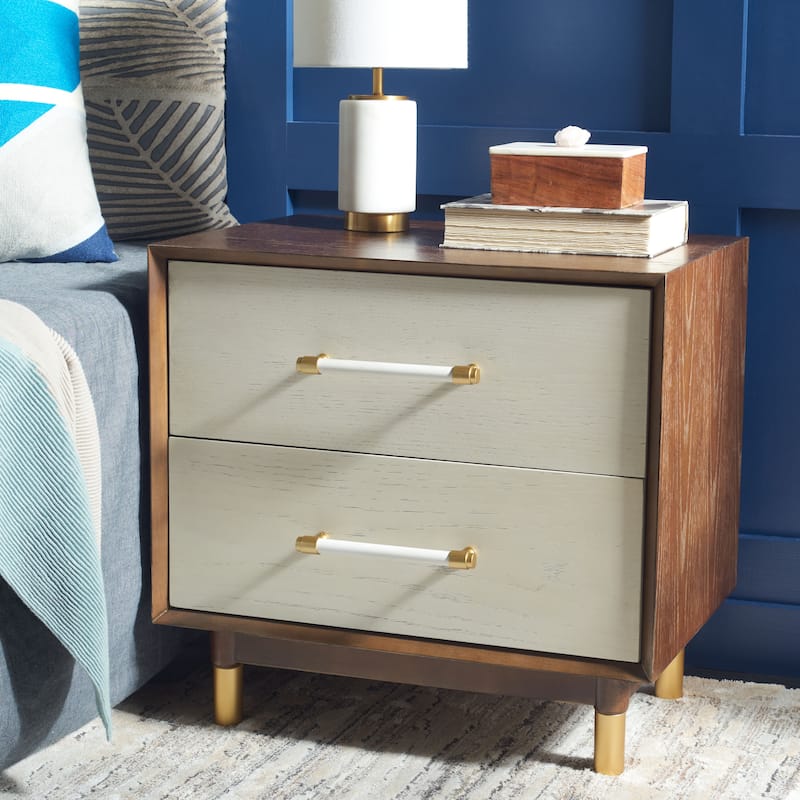 SAFAVIEH Dasia 2-Drawer Accent Table Nightstand - Walnut/White Washed