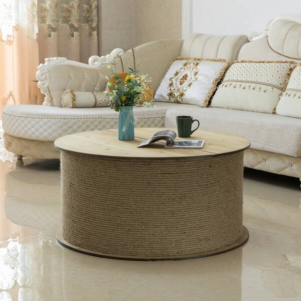Decorative Round Spool Shaped Wooden Coffee Table Overstock 32742771