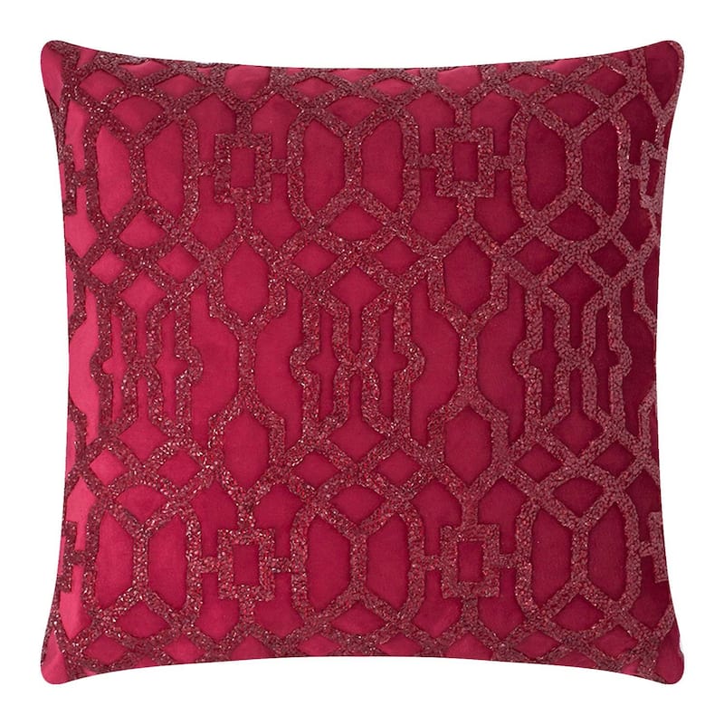 Sparkles Home Rhinestone Lattice Laser Cut Pillow - 16x16 - Red