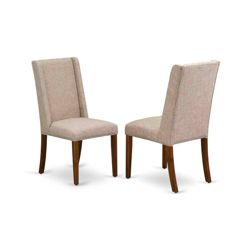 7-Piece Kitchen Dining Set - Linen Fabric Chairs & Pedestal Table - Antique Walnut & Distressed Jacobean Finish - 92