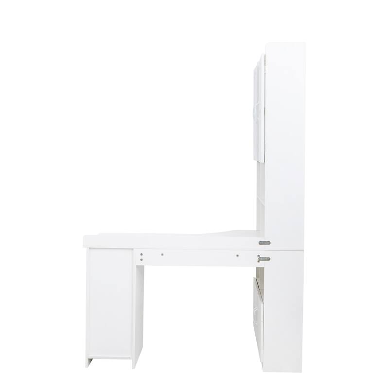 L-Shaped Computer Desk 2-in-1 Corner Workstation with Cabinets, Drawer and Shelves for Home Office