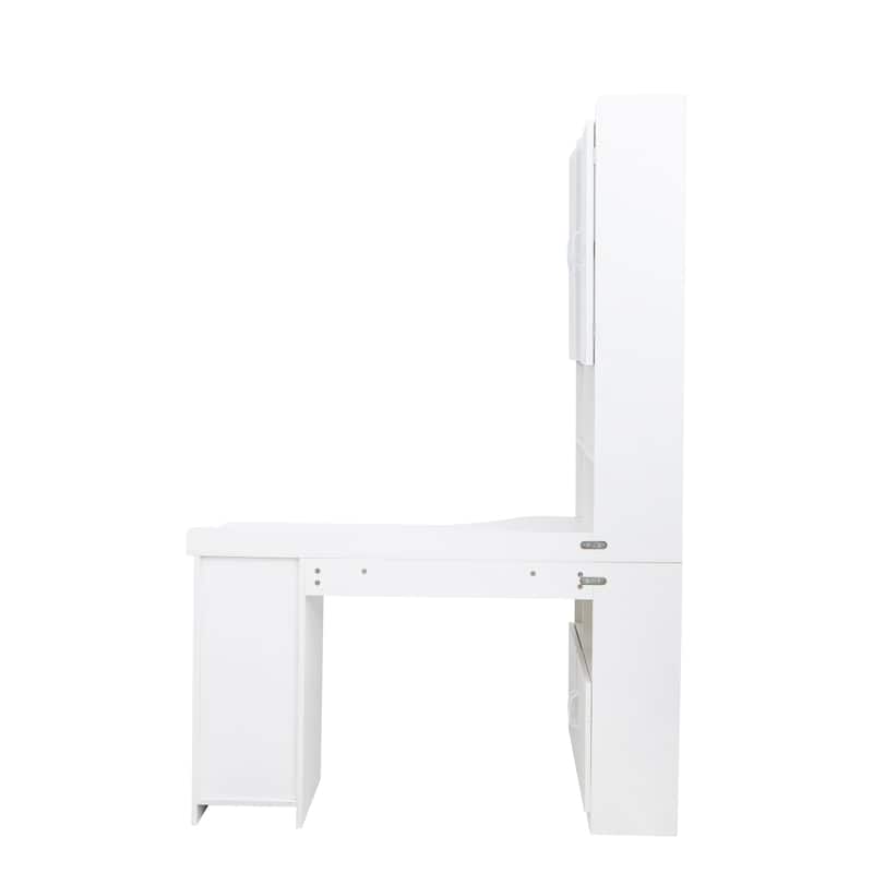 L-Shaped Corner Computer Desk with Drawers & Hutch, Modern Office Desk with Bookshelf, Large Wood Workspace Table for Home