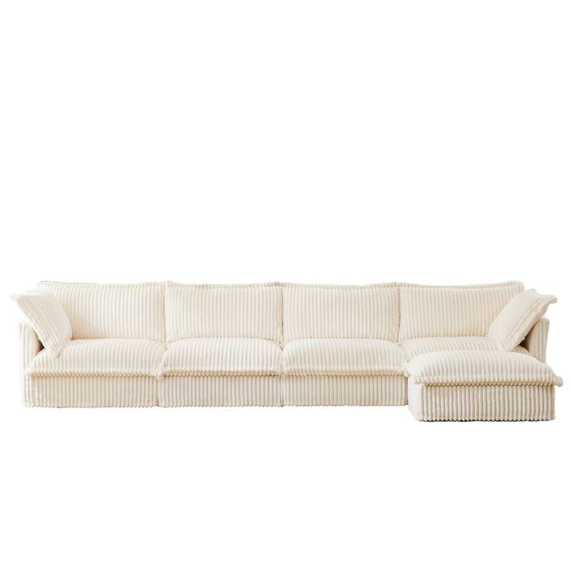 156" Corduroy Modular Sectional Sofa w/ Removable Slipcovers, Ottoman