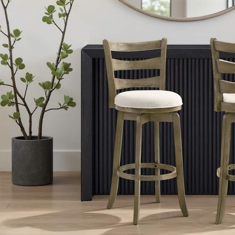 Melindra White Boucle Swivel Bar Stool, Upholstered Counter Stool with Solid Wood Legs - Single - Putty Brown - Bar Height