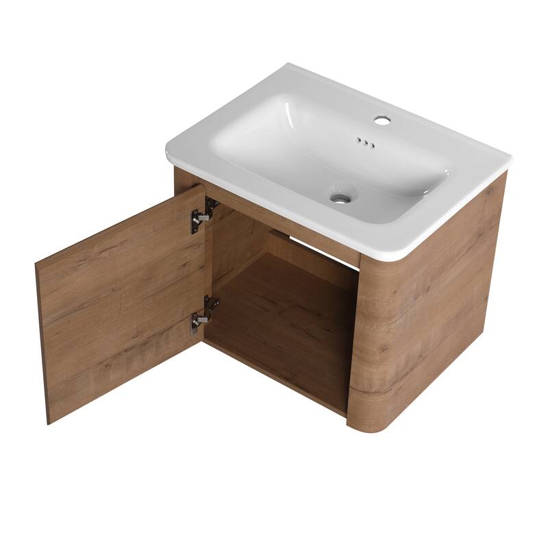 Floating Bathroom Vanity with Sink, Wall-Mounted Bathroom Storage Cabinet, Vanity Cabinet & Ceramic Sink Set