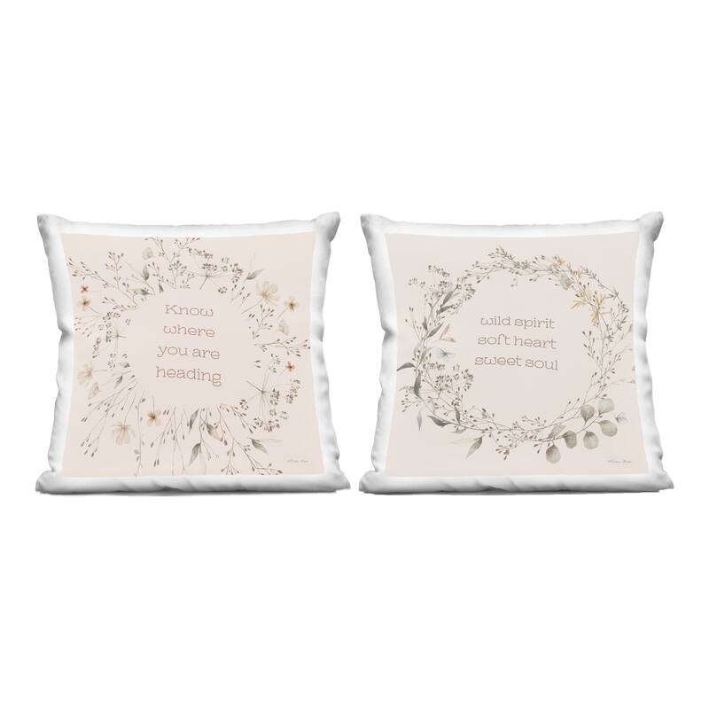 Stupell Inspiring Soft Wreaths with Phrases Decorative Printed Throw Pillow Design by Sara Baker (Set of 2) - Pillow Sets - Polyester - Beige - Set of 2