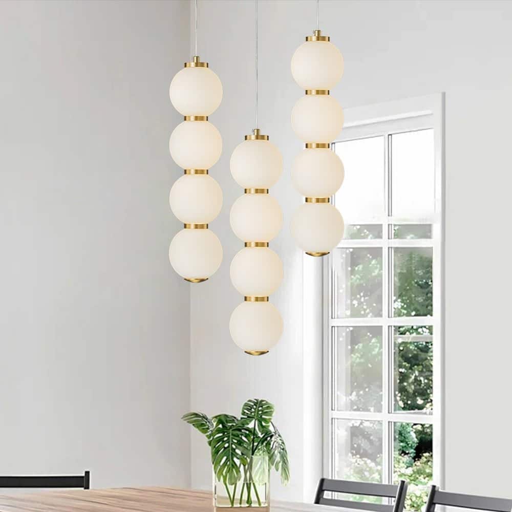 Modern Matte Glass Globe String Dimmable LED Pendant - Brass